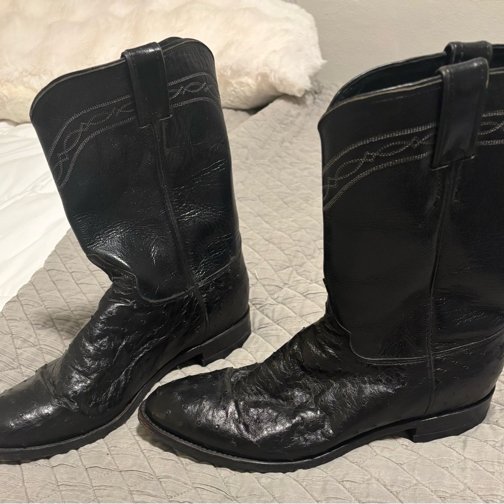 Justin Boots Black Western Ostrich and Leather Boots